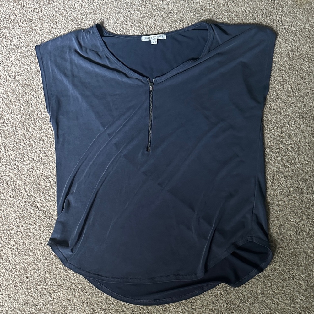 Green Envelope Navy Blue Women's Blouse